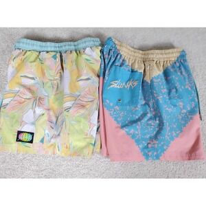Slunks Board Shorts Men's Size M Medium Volleyball Lined Retro 2 PAIR Shorts